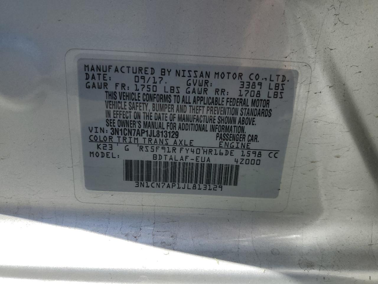 3N1CN7AP1JL813129 NISSAN VERSA 2018