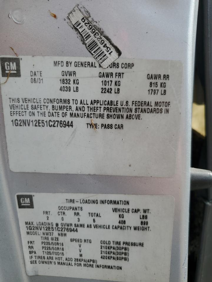 2001 Pontiac Grand Am Gt1 VIN: 1G2NV12E51C276944 Lot: 57411705