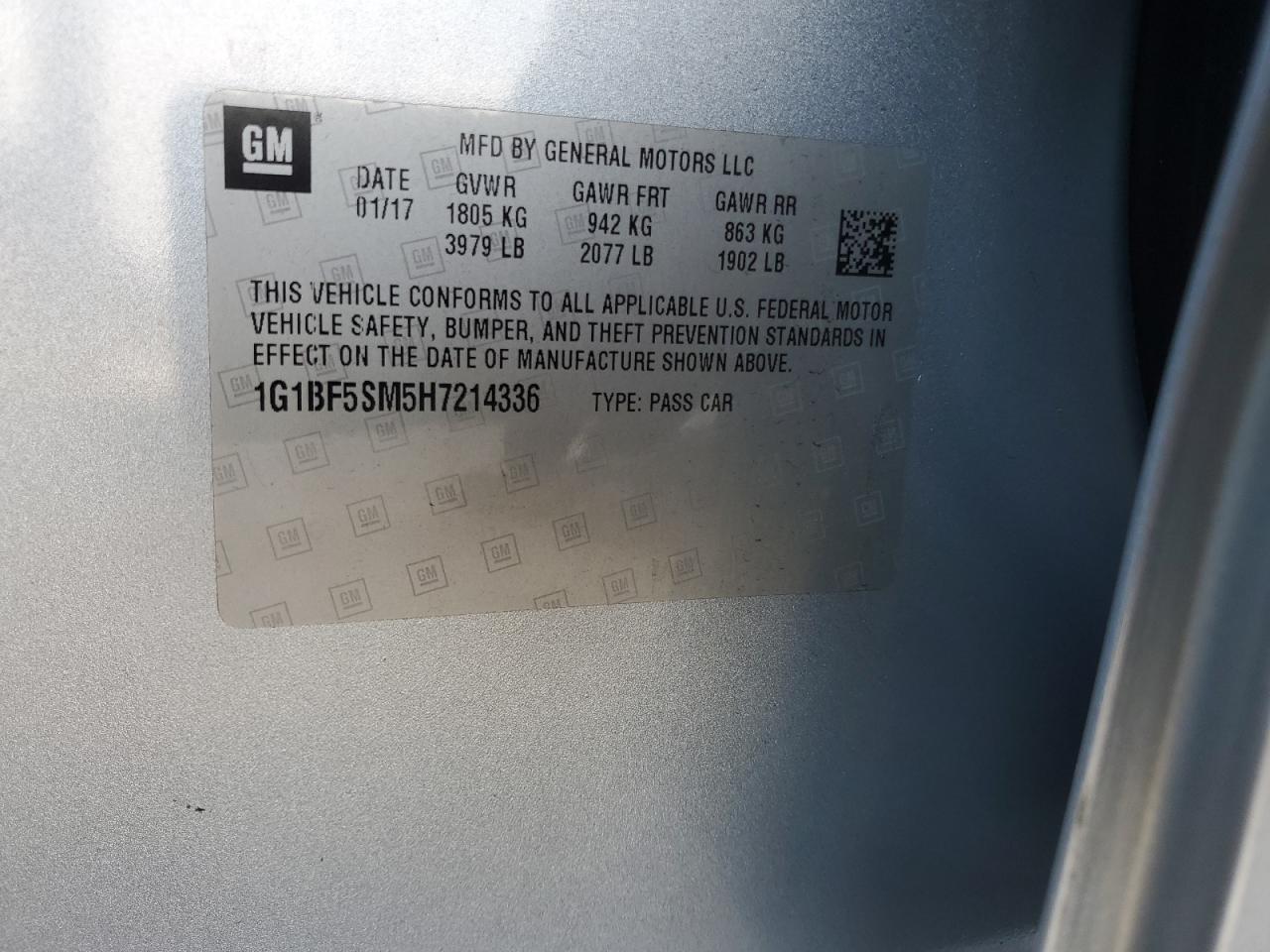 1G1BF5SM5H7214336 CHEVROLET CRUZE 2017