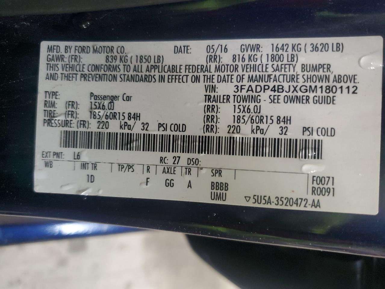 2016 Ford Fiesta Se VIN: 3FADP4BJXGM180112 Lot: 56698975