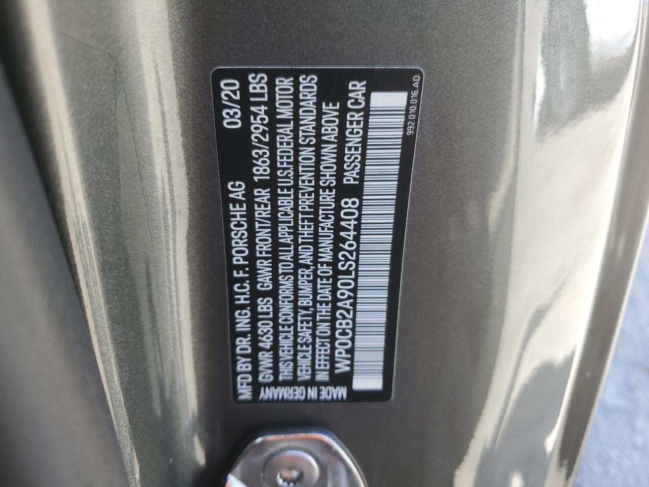 2020 Porsche 911 Carrera S VIN: WP0CB2A90LS264408 Lot: 56250465
