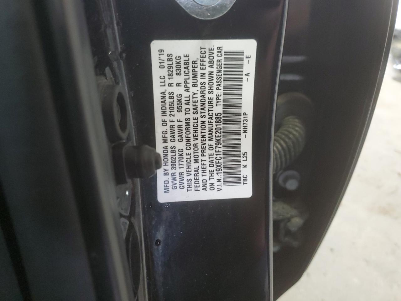 19XFC1F79KE201885 HONDA CIVIC 2019