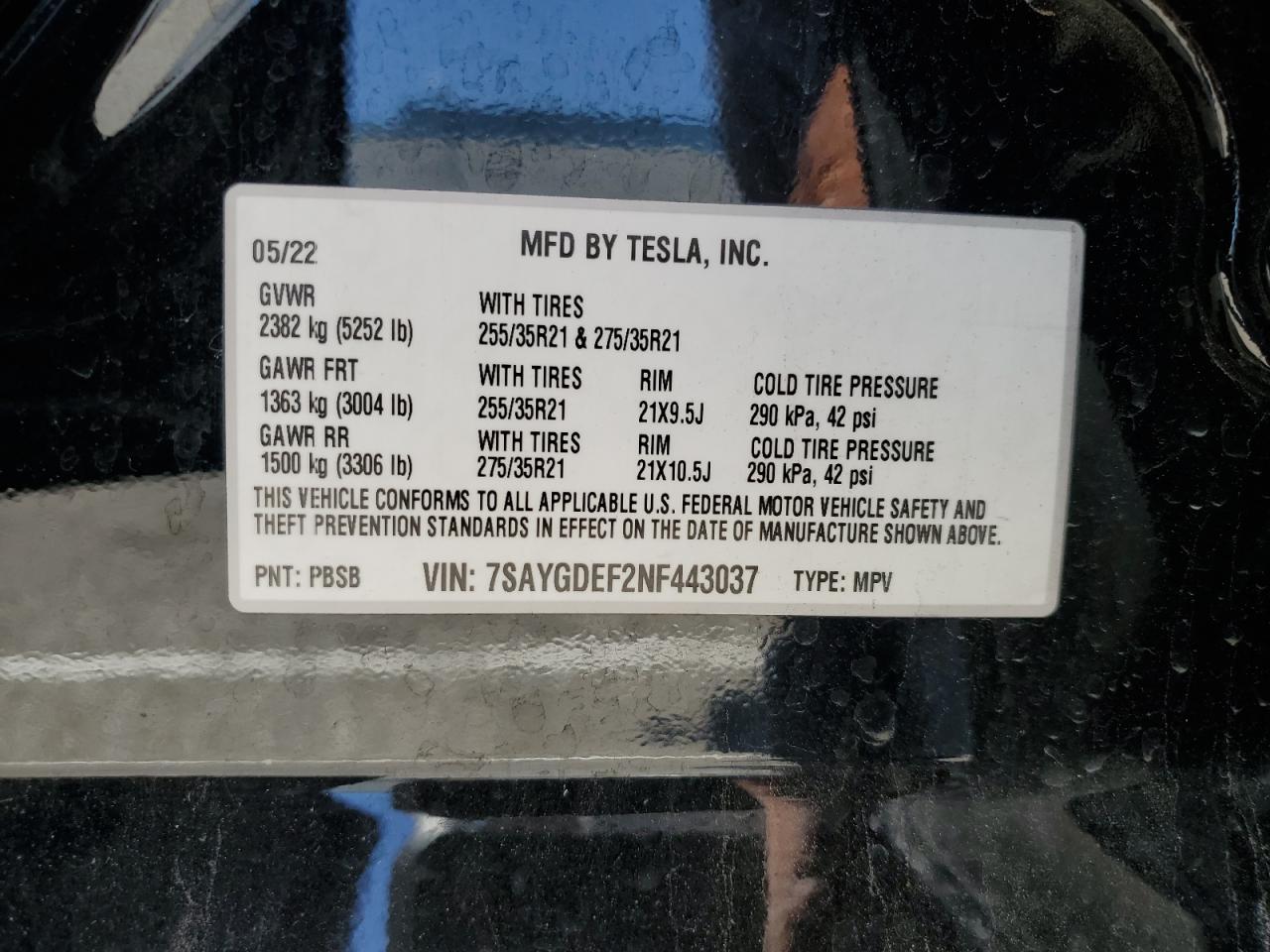2022 Tesla Model Y VIN: 7SAYGDEF2NF443037 Lot: 56870145