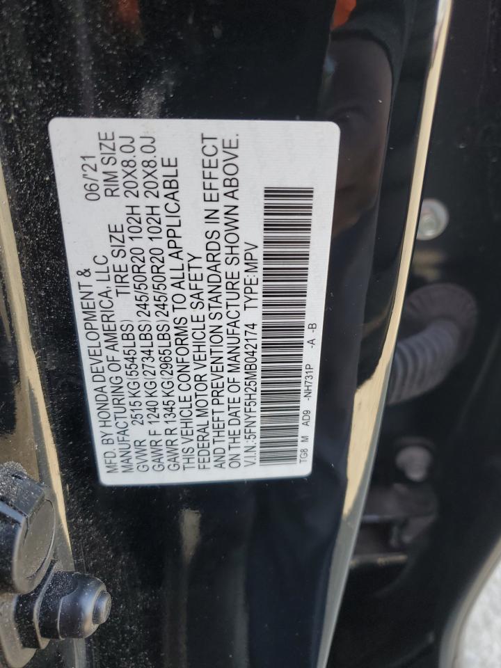 2021 Honda Pilot Se VIN: 5FNYF5H25MB042174 Lot: 57429825