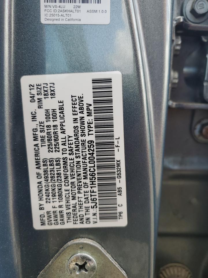 2012 Honda Crosstour Exl VIN: 5J6TF1H56CL004259 Lot: 56741225