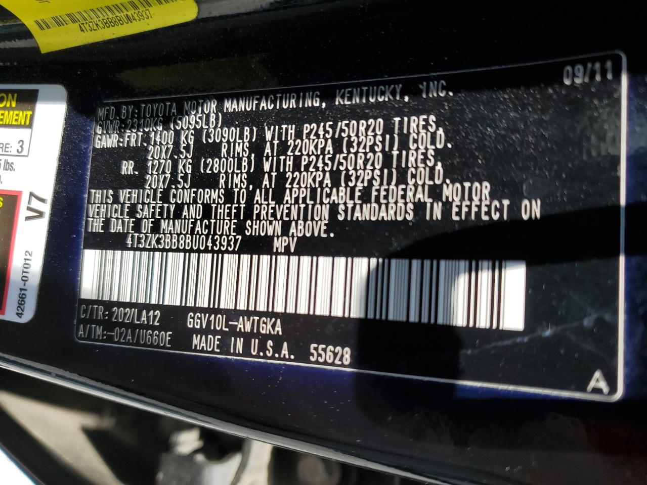 2011 Toyota Venza VIN: 4T3ZK3BB8BU043937 Lot: 56055215