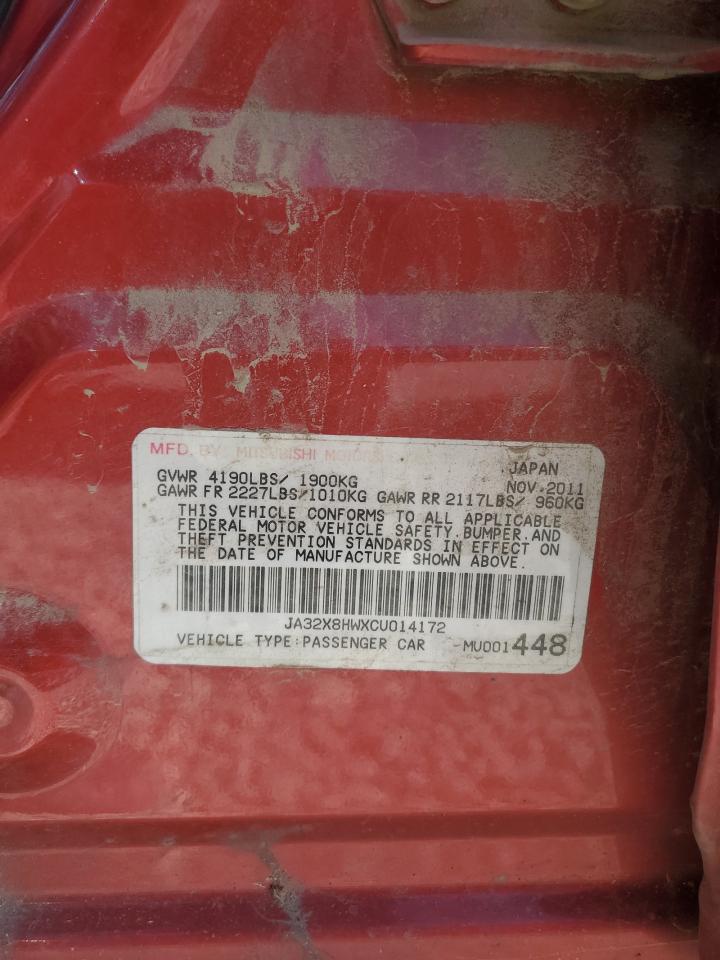2012 Mitsubishi Lancer Gt VIN: JA32X8HWXCU014172 Lot: 58199495