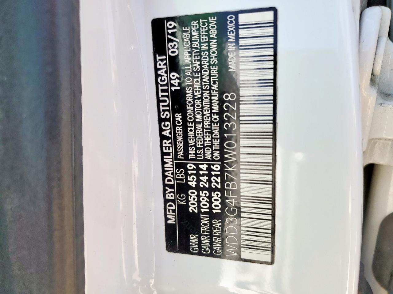 2019 Mercedes-Benz A 220 4Matic VIN: WDD3G4FB7KW013228 Lot: 58779815