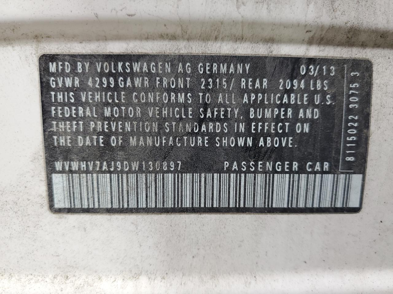 2013 Volkswagen Gti VIN: WVWHV7AJ9DW130897 Lot: 58072905