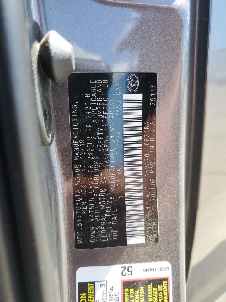 4T1G11AK0LU915134 TOYOTA CAMRY 2020