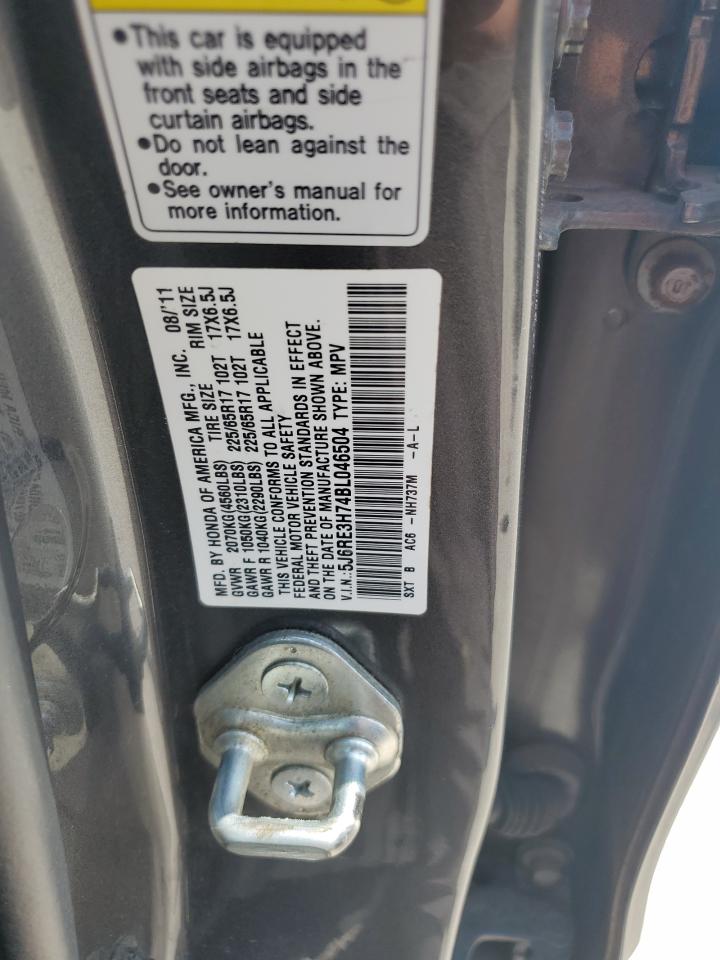 2011 Honda Cr-V Exl VIN: 5J6RE3H74BL046504 Lot: 71838845