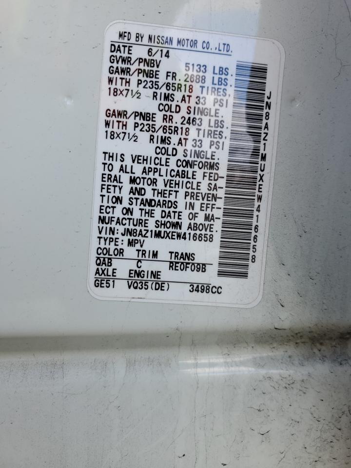 2014 Nissan Murano S VIN: JN8AZ1MUXEW416658 Lot: 57078225