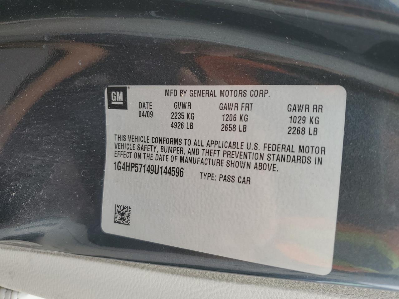 2009 Buick Lucerne Cx VIN: 1G4HP57149U144596 Lot: 56834435