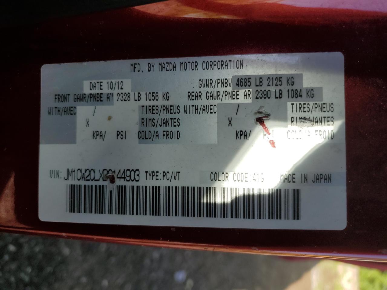 2013 Mazda 5 VIN: JM1CW2CLXD0144903 Lot: 57305555