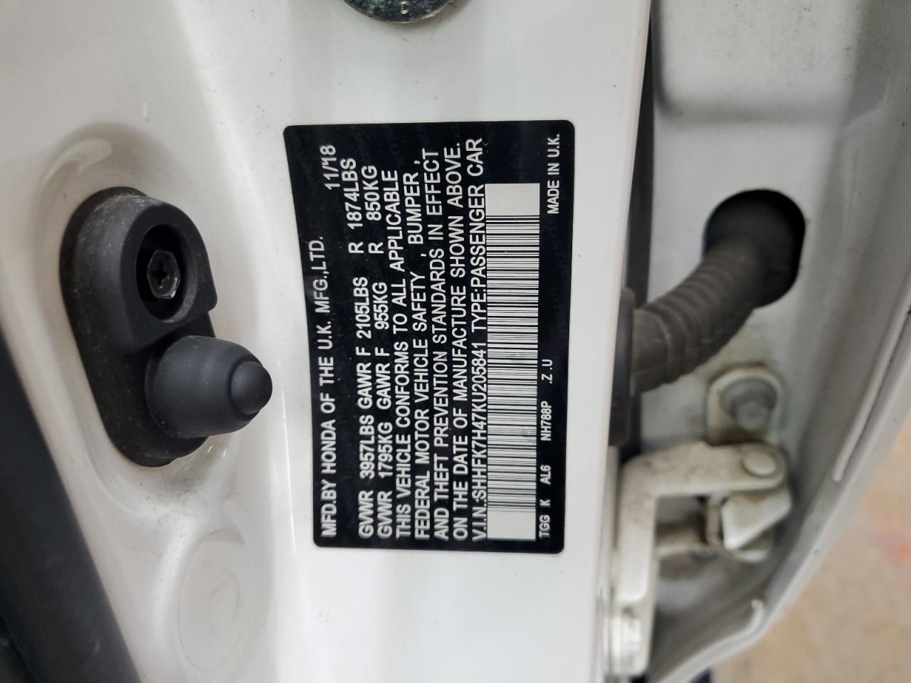 SHHFK7H47KU205841 HONDA CIVIC 2019