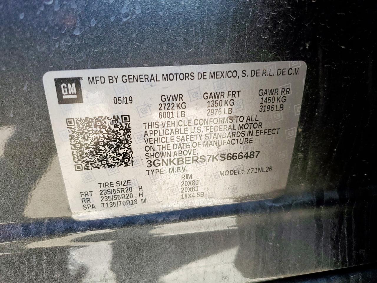 2019 Chevrolet Blazer Rs VIN: 3GNKBERS7KS666487 Lot: 56602485