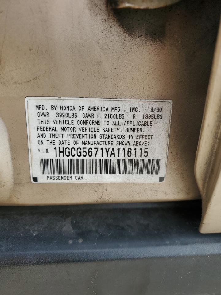 2000 Honda Accord Se VIN: 1HGCG5671YA116115 Lot: 55451665