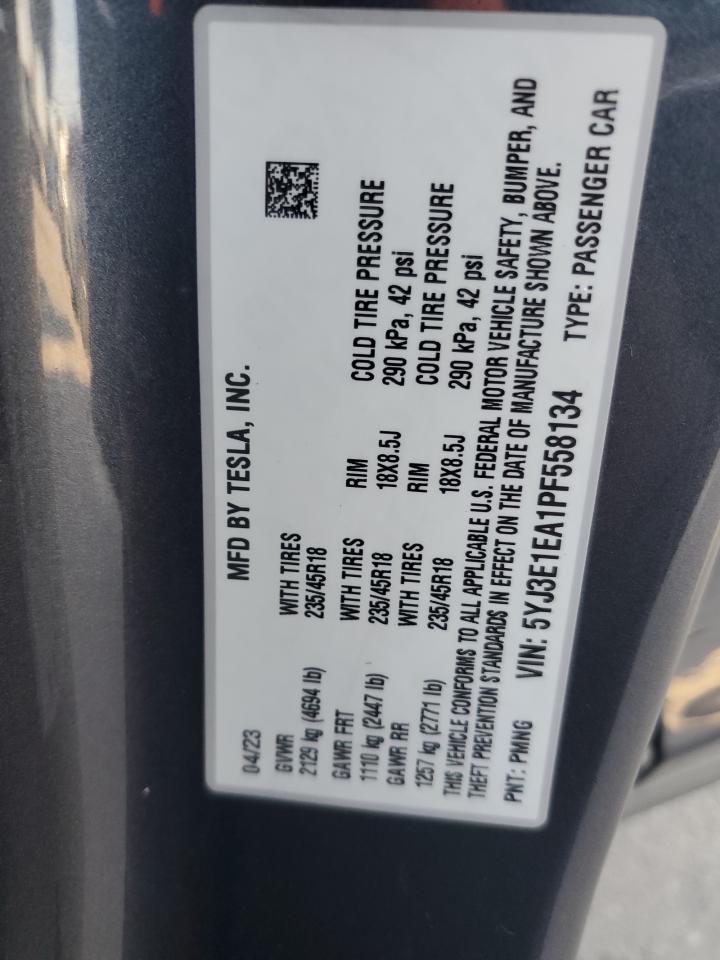 2023 Tesla Model 3 VIN: 5YJ3E1EA1PF558134 Lot: 57133275