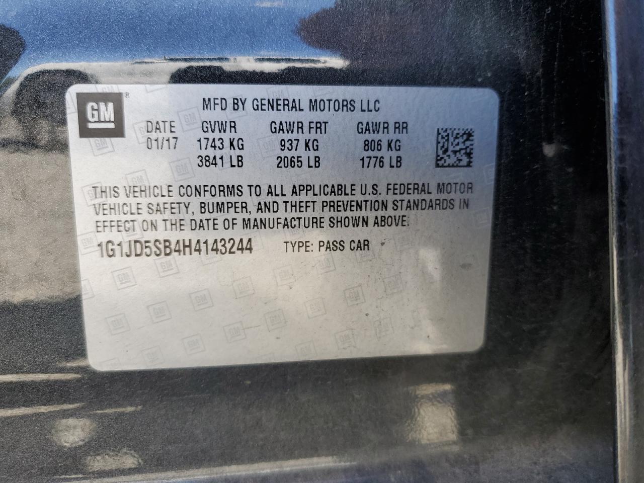 1G1JD5SB4H4143244 CHEVROLET SONIC 2017