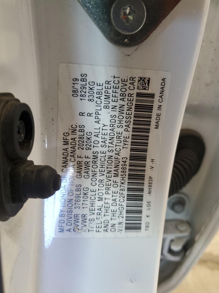 2HGFC2F87KH588943 HONDA CIVIC 2019