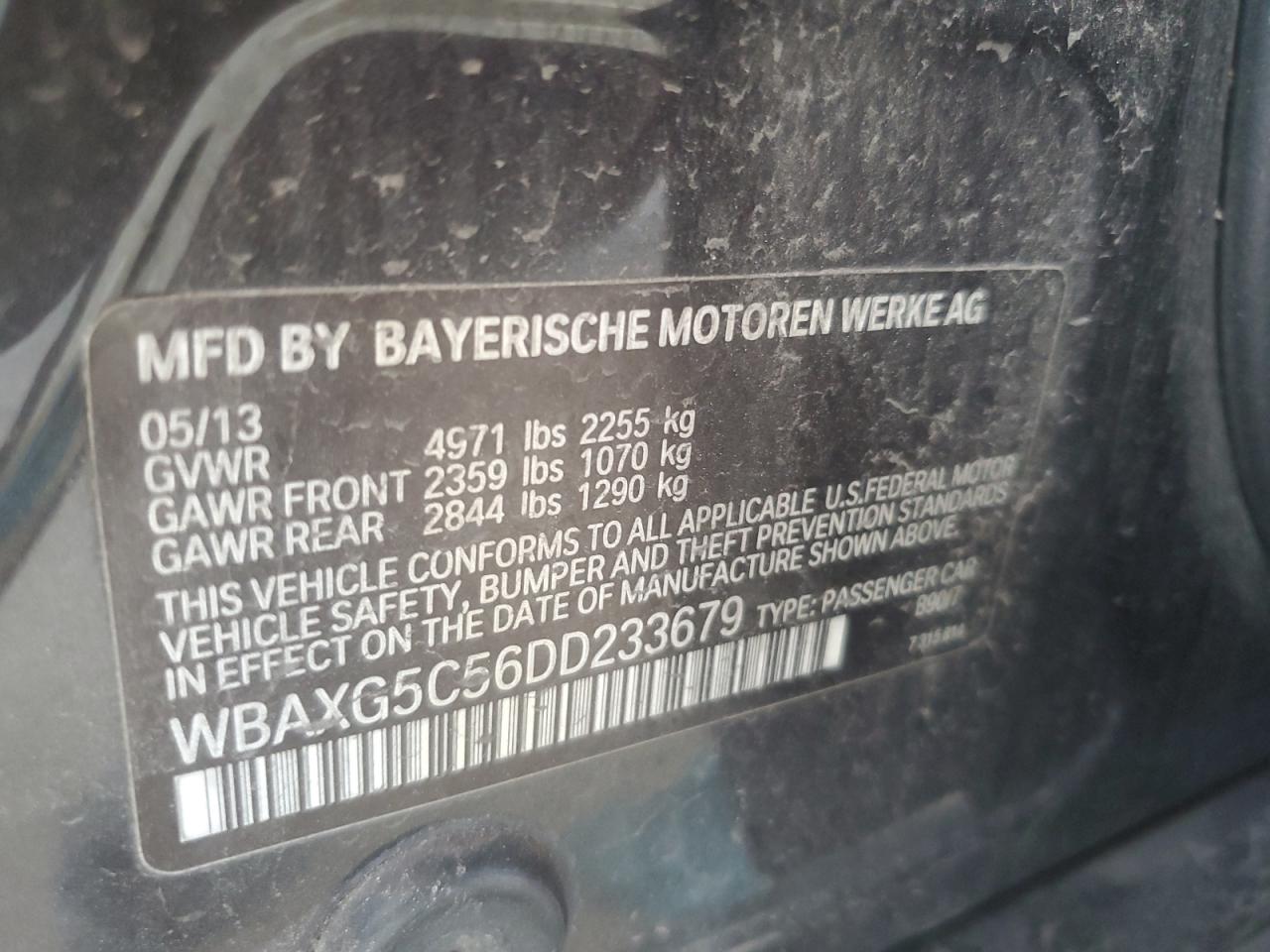2013 BMW 528 I VIN: WBAXG5C56DD233679 Lot: 56892305