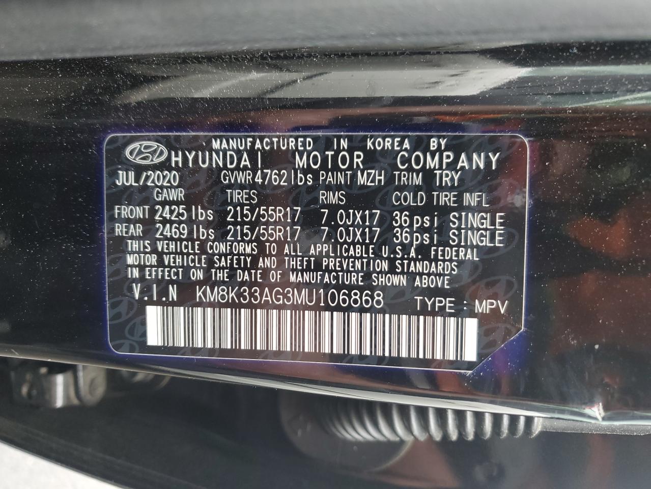 2021 Hyundai Kona Limited VIN: KM8K33AG3MU106868 Lot: 56623295