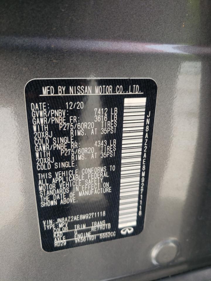 2021 Infiniti Qx80 Luxe VIN: JN8AZ2AE8M9271118 Lot: 57033195