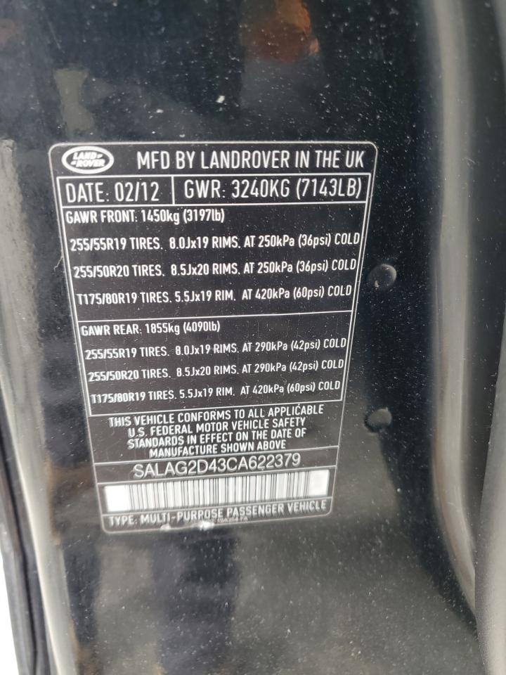 2012 Land Rover Lr4 Hse VIN: SALAG2D43CA622379 Lot: 58173185