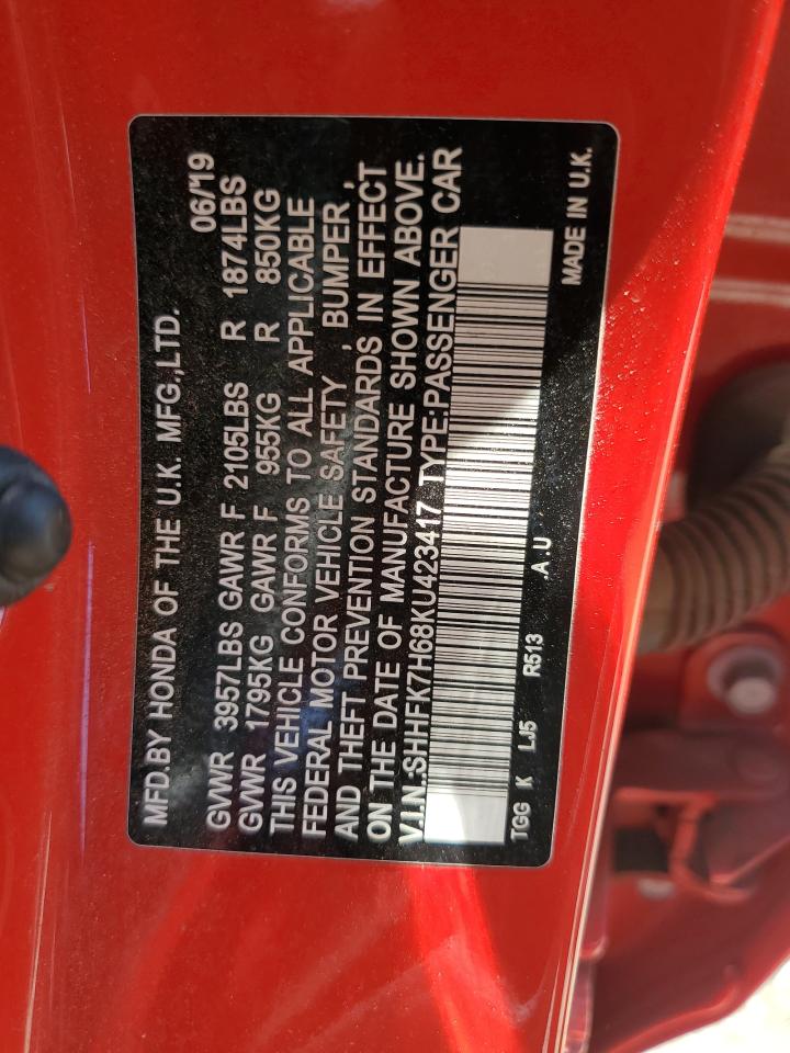 SHHFK7H68KU423417 HONDA CIVIC 2019