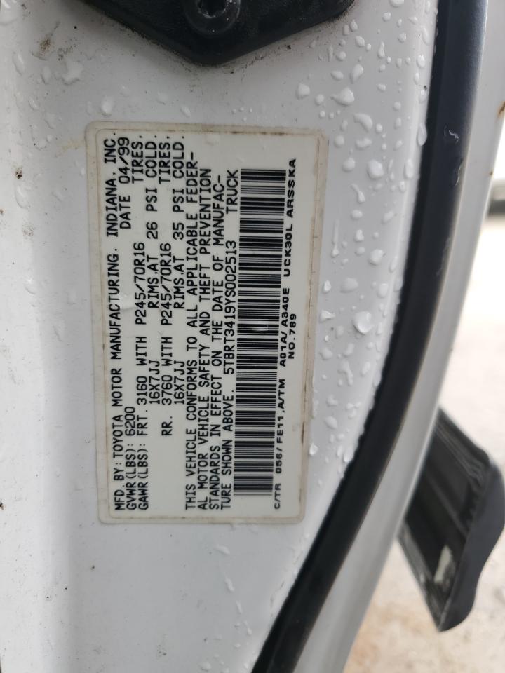 2000 Toyota Tundra Access Cab VIN: 5TBRT3419YS002513 Lot: 55962715