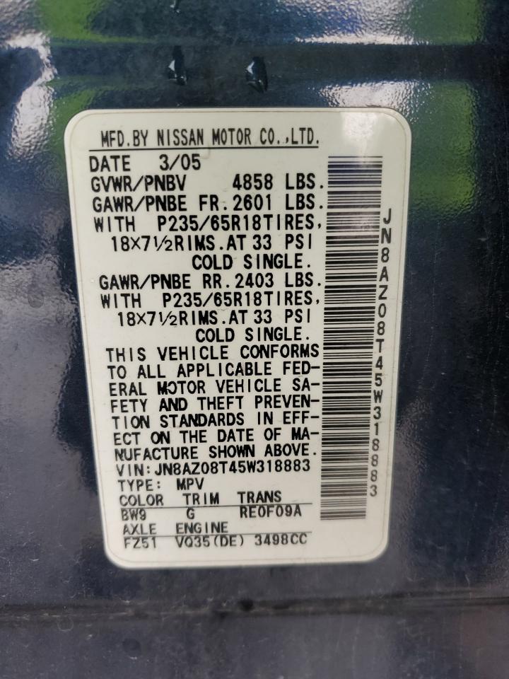 2005 Nissan Murano Sl VIN: JN8AZ08T45W318883 Lot: 56180225
