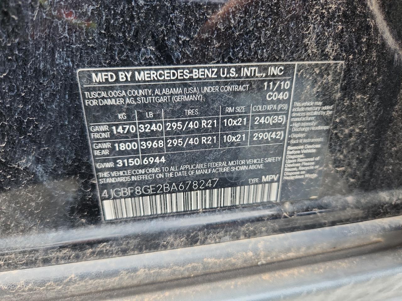 2011 Mercedes-Benz Gl 550 4Matic VIN: 4JGBF8GE2BA678247 Lot: 58449905