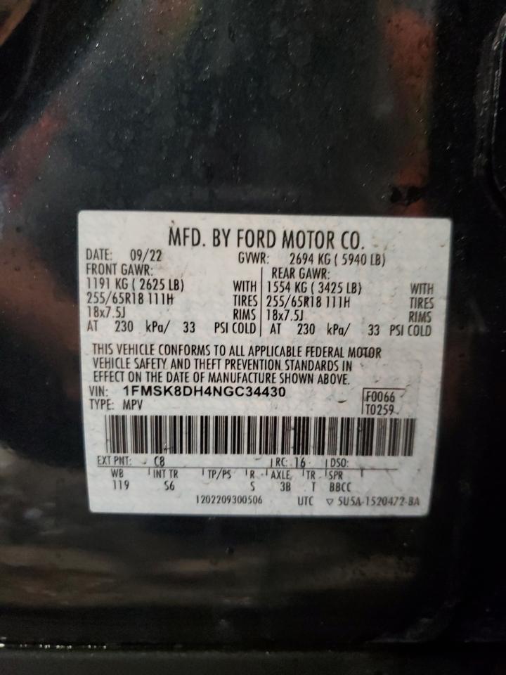 2022 Ford Explorer Xlt VIN: 1FMSK8DH4NGC34430 Lot: 56721515