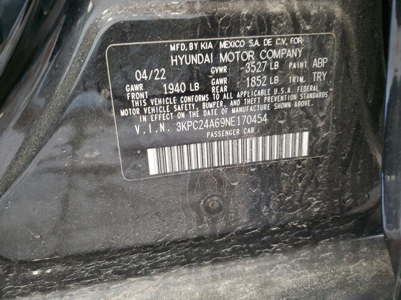 2022 Hyundai Accent Se VIN: 3KPC24A69NE170454 Lot: 56472515
