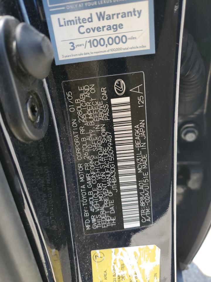 2005 Lexus Es 330 VIN: JTHBA30G155099487 Lot: 57174435