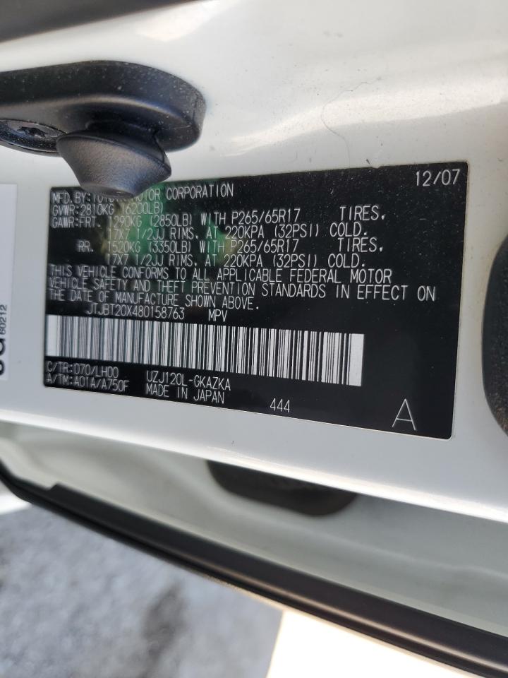 2008 Lexus Gx 470 VIN: JTJBT20X480158763 Lot: 57632255