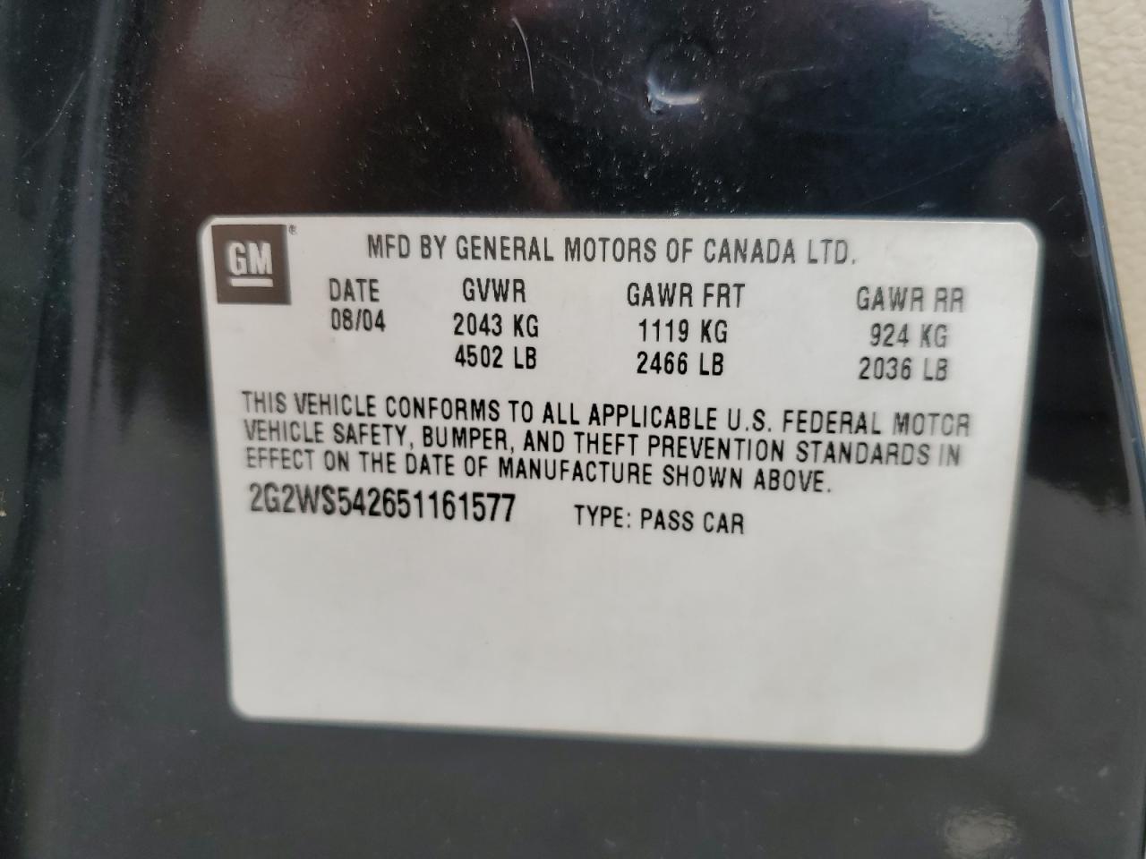 2005 Pontiac Grand Prix Gt VIN: 2G2WS542651161577 Lot: 56522945