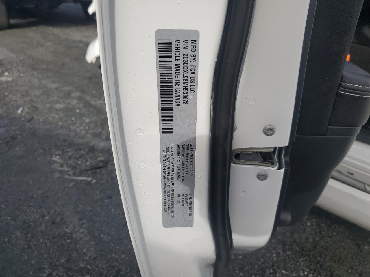 2021 Dodge Charger Srt Hellcat VIN: 2C3CDXL98MH530078 Lot: 57108865