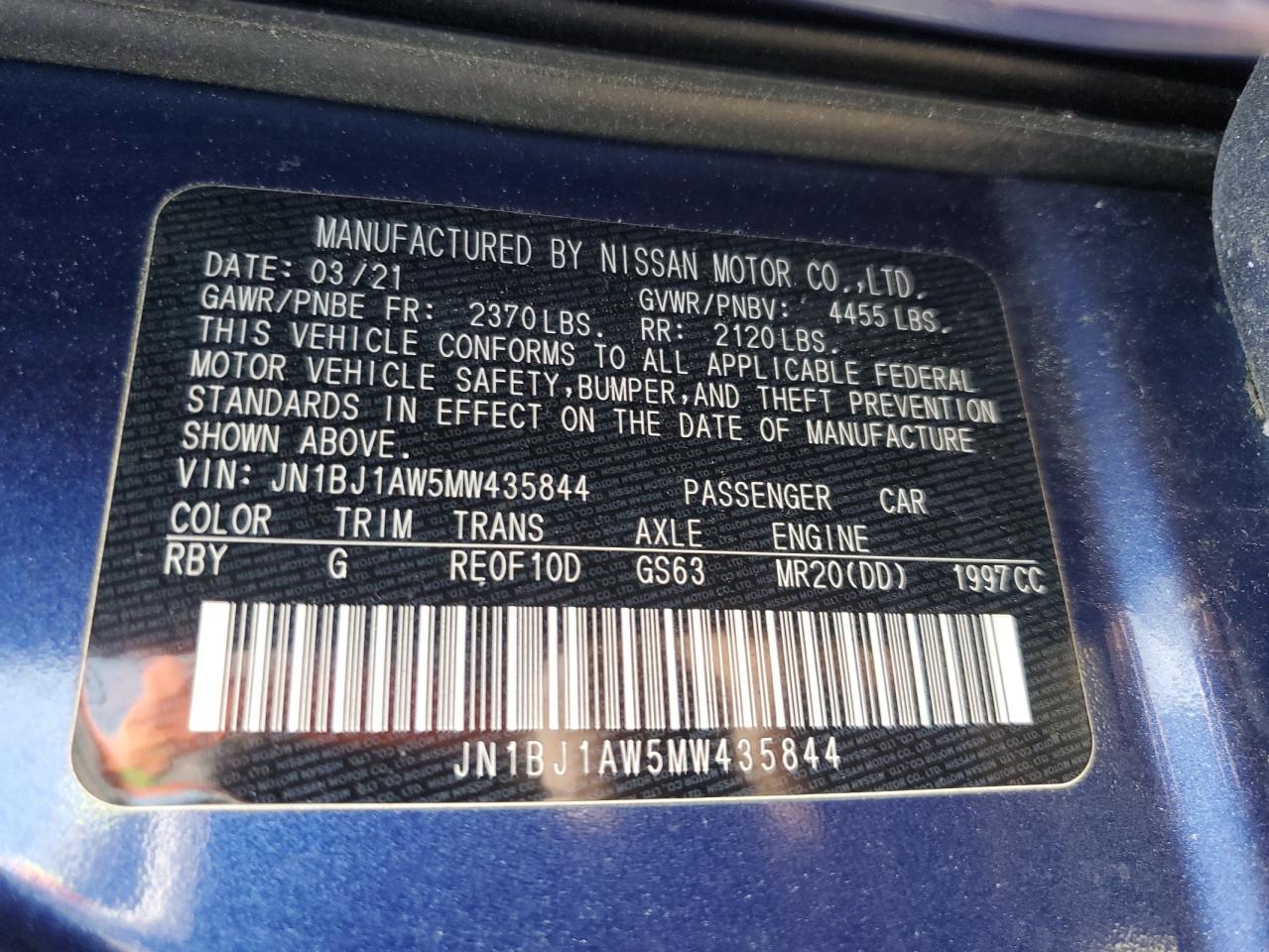 JN1BJ1AW5MW435844 NISSAN ROGUE 2021
