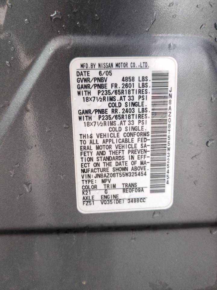 2005 Nissan Murano Sl VIN: JN8AZ08T55W325454 Lot: 59145855