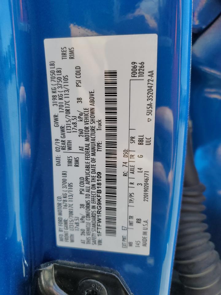 1FTFW1RG9KFB18109 FORD F150 2019