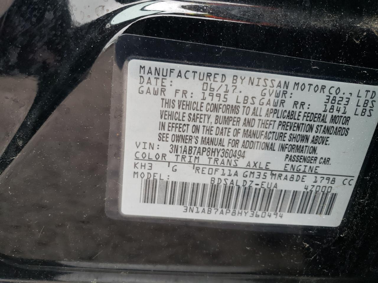 3N1AB7AP8HY360494 NISSAN SENTRA 2017