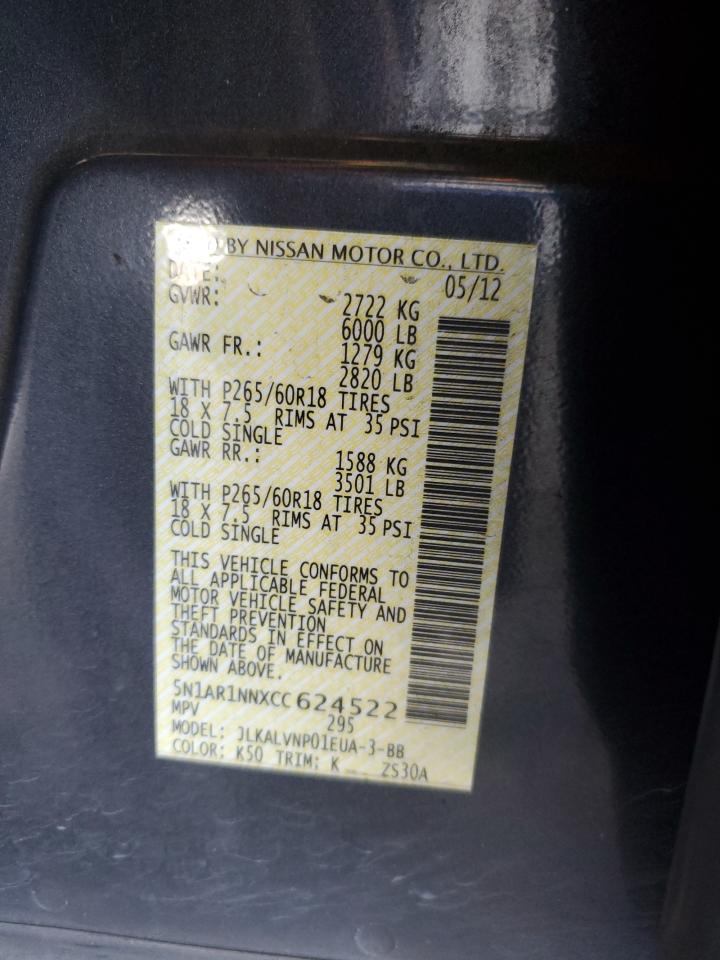 2012 Nissan Pathfinder S VIN: 5N1AR1NNXCC624522 Lot: 56892985