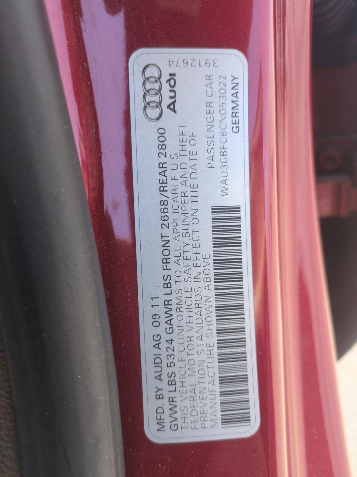 2012 Audi A7 Prestige VIN: WAU3GBFC6CN053022 Lot: 57272035