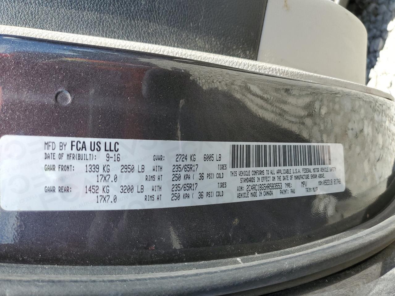 2017 Chrysler Pacifica Touring L VIN: 2C4RC1BG5HR583553 Lot: 58952205