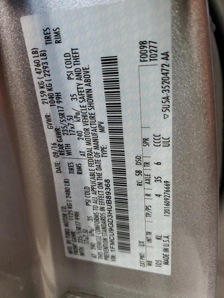 1FMCU9GD3HUB89368 FORD ESCAPE 2017