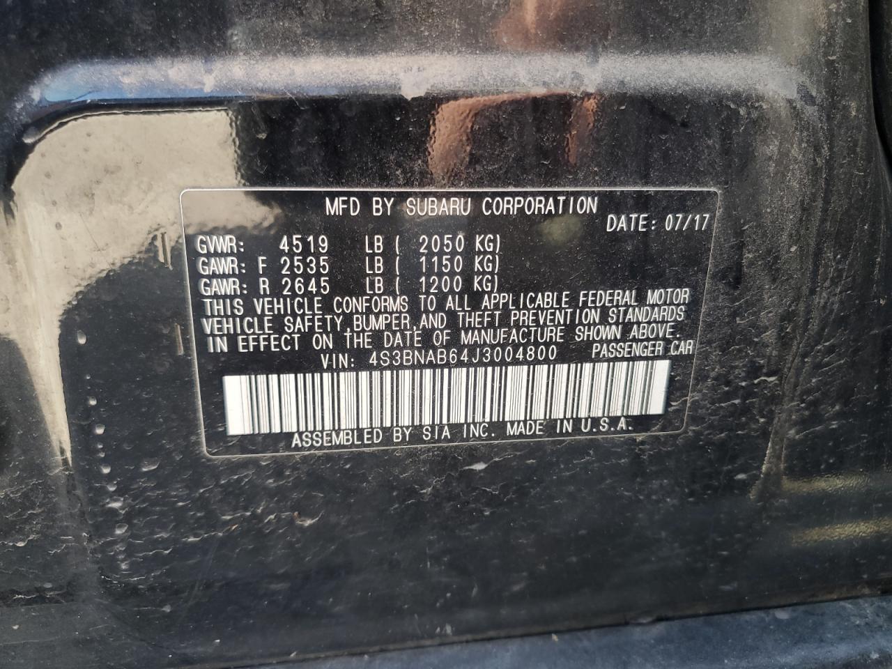 2018 Subaru Legacy 2.5I VIN: 4S3BNAB64J3004800 Lot: 57916745