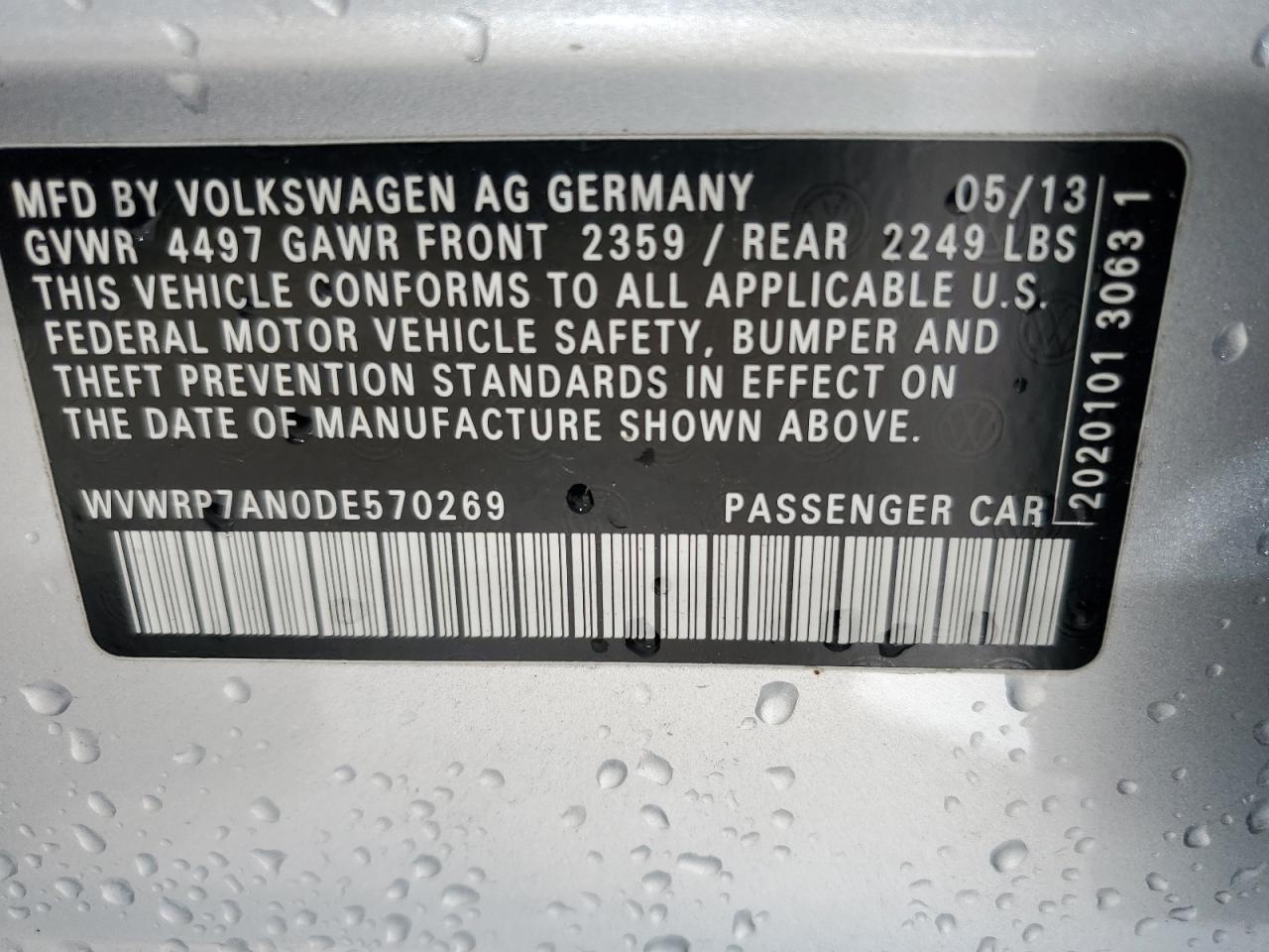 2013 Volkswagen Cc Luxury VIN: WVWRP7AN0DE570269 Lot: 55937525
