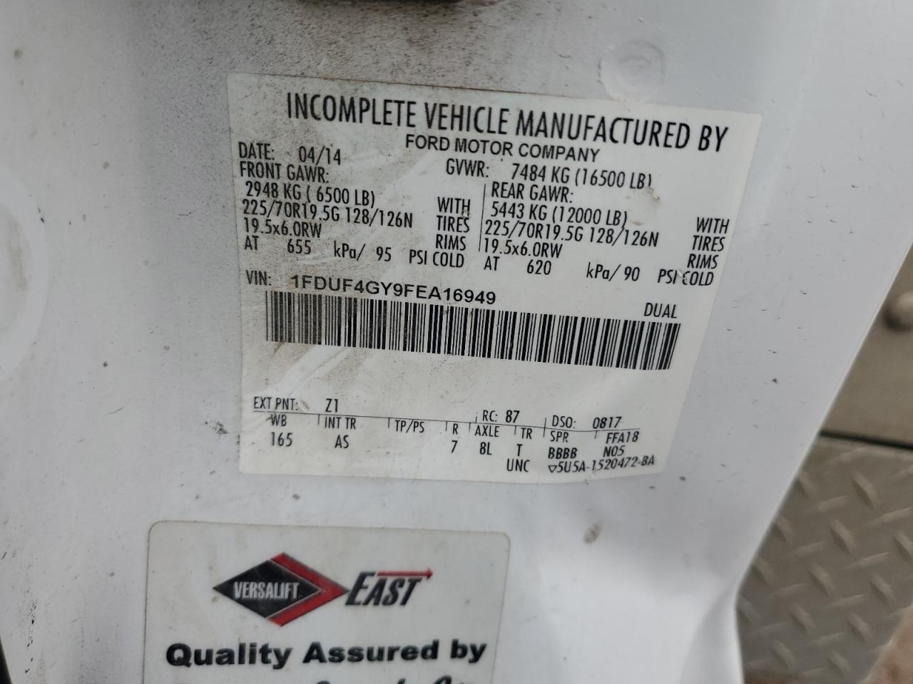 2015 Ford F450 Super Duty VIN: 1FDUF4GY9FEA16949 Lot: 55609175