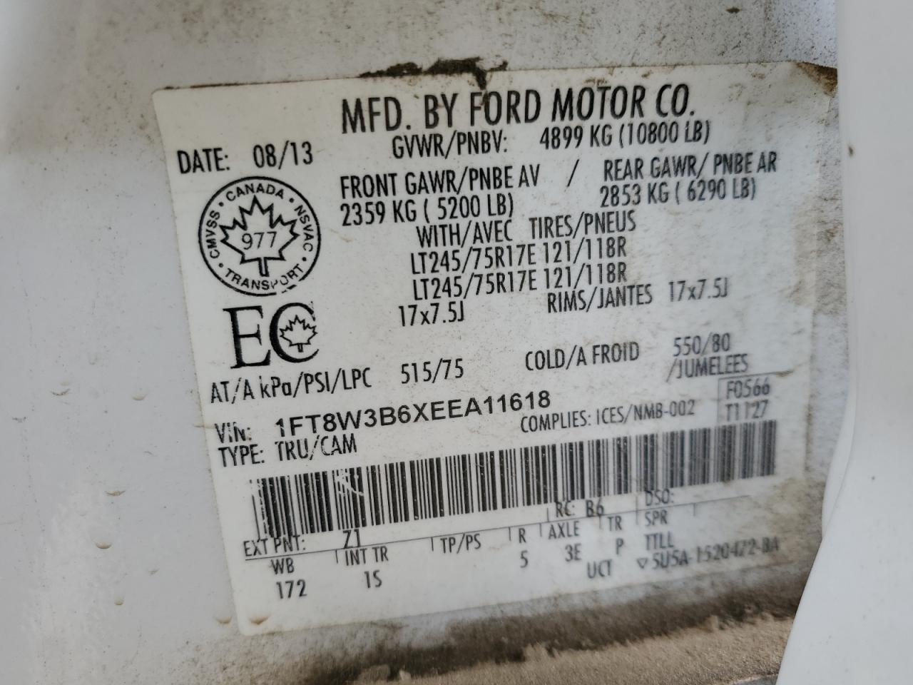 2014 Ford F350 Super Duty VIN: 1FT8W3B6XEEA11618 Lot: 56959635